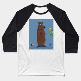 Cute Bear and his Birdie Friends Baseball T-Shirt